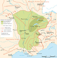 La Bourgogne dans le cadre de l' Empire franc entre 534 et 843.