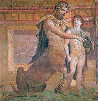 Chiron instruisant le jeune Achille. Fresque de l'Herculanum. (Musée national d'archéologie, Naples, Italie)