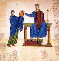 Mathilde offrant le manuscrit Liber officiorum à Mieszko II de Pologne