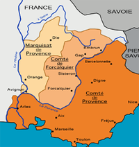 La carte des trois fiefs provençaux en 1125 (source : wiki/Provence)