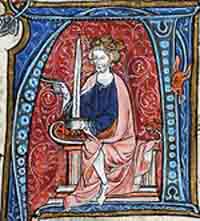 Le roi Conrad 1er, Spieghel historiael de Jacques van Maerlant, vers 1330. Source : wiki/ Conrad Ier de Germanie/ domaine public