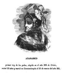 Athanaric Roi wisigoth de la seconde moitié du 4ème siècle. Source : wiki/ Athanaric/ Domaine public