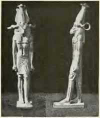Statuette dorée du dieu Hershef avec le nom de Neferkare Peftjauawybast, roitelet local de Henen-nesut (Herakleopolis Magna) pendant la troisième période intermédiaire. Source : wiki/ Peftjaouaouibastet/ domaine public