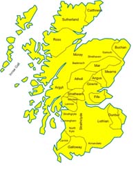 Carte des principales seigneuries d'Écosse vers 1230.