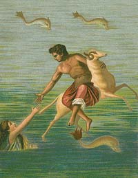 Phrixos et Hellé d'après une fresque de Pompeï Source :Ancienne fresque romaine trouvée à Pompéi, maintenant au musée archéologique de Naples/wiki/Phrixos/ domaine public