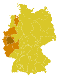 La province ecclésiastique de Cologne, avec l'archidiocèse de Cologne en brun foncé.