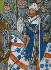 Ferdinand 1er de Portugal, enluminure issue de la Chronique d'Angleterre (Volume III), folio 201v. xve siècle. Source : wiki/Ferdinand Ier (roi de Portugal)/ domaine public