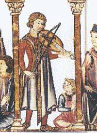 Un joueur de vièle, enluminure tirée des Cantigas de Santa Maria, 13ème siècle. Source : wiki/ Trouvère/ domaine public