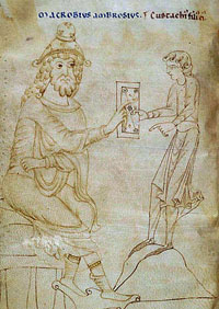 Macrobe et son fils Eusthatius : manuscrit du Commentaire au Songe de Scipion (12ème siècle, British Library)