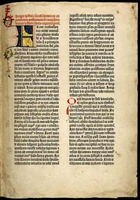 Une page de l'Ancien Testament tirée de la Bible de Gutenberg, composée à partir de la Vulgate de saint Jérôme (vers 1455).
