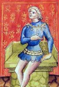 Portrait de Arnulf ou Arnoul de Carinthie Roi de Germanie-Empereur d'Occident de 896 à 899 extrait d'un manuscrit du 14ème siècle. Source : wiki/Arnulf de Carinthie/ domaine public