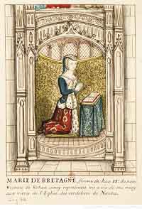 Marie de Bretagne, sur un vitrail de l'église des Cordeliers de Nantes. Source : / Marie de Bretagne (1446-1511)/ domaine public