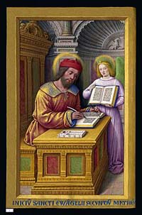 Saint Matthieu, miniature extraite des Grandes Heures d'Anne de Bretagne (1503-1508).