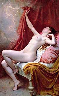 Alexandre-Jacques Chantron, Danaé (1891), musée des Beaux-Arts de Rennes.. Source : wiki/Danaé/ domaine public