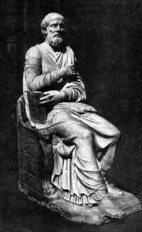 Statue trouvée en 1551 sur la Via Tiburtina à Rome, représentant peut-être Hippolyte de Rome. Bibliothèque apostolique vaticane.