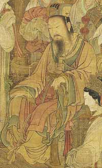 Cette œuvre dépeint un événement historique du règne de l'empereur Wen de Han (179-157 av. jc). L'empereur, son impératrice et son épouse préférée Lady Shen se rendant au jardin de Shanglin