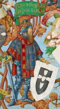 Alphonse III de Portugal, enluminure du 16ème siècle issue de la Généalogie des rois de Portugal. Source : wiki/Alphonse III (roi de Portugal)/ domaine public