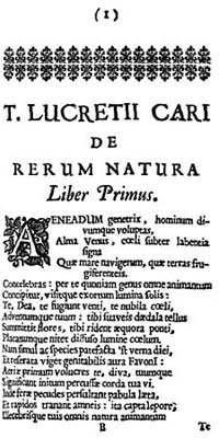 Page 1, de De Rerum Natura par Titus Lucretius Carus, de l'édition 1675 par Tanaquil Faber