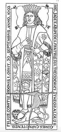 Dalle tumulaire de Thibaut II, comte de Chartres, décédé en 1004 (musée de Chartres).