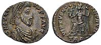 Silique (petite monnaie romaine d'argent) représentant Eugène avec les insignes impériaux.