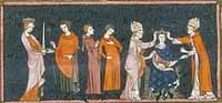 Richilde d'Ardennes ou Richilde de Provence Impératrice d'Occident (Enluminure tirée d'un manuscrit des Grandes Chroniques de France/ BNF. Source : wiki/ Richilde d'Ardennes/ domaine public