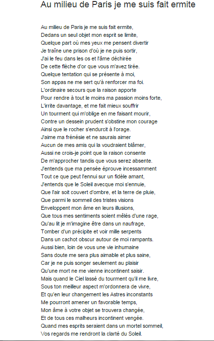 Au milieu de Paris je me suis fait ermite Poème de Théophile de VIAU